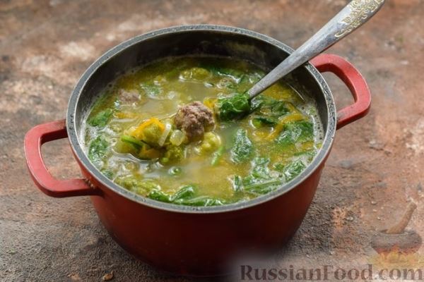 Суп с овощами, чечевицей и фрикадельками